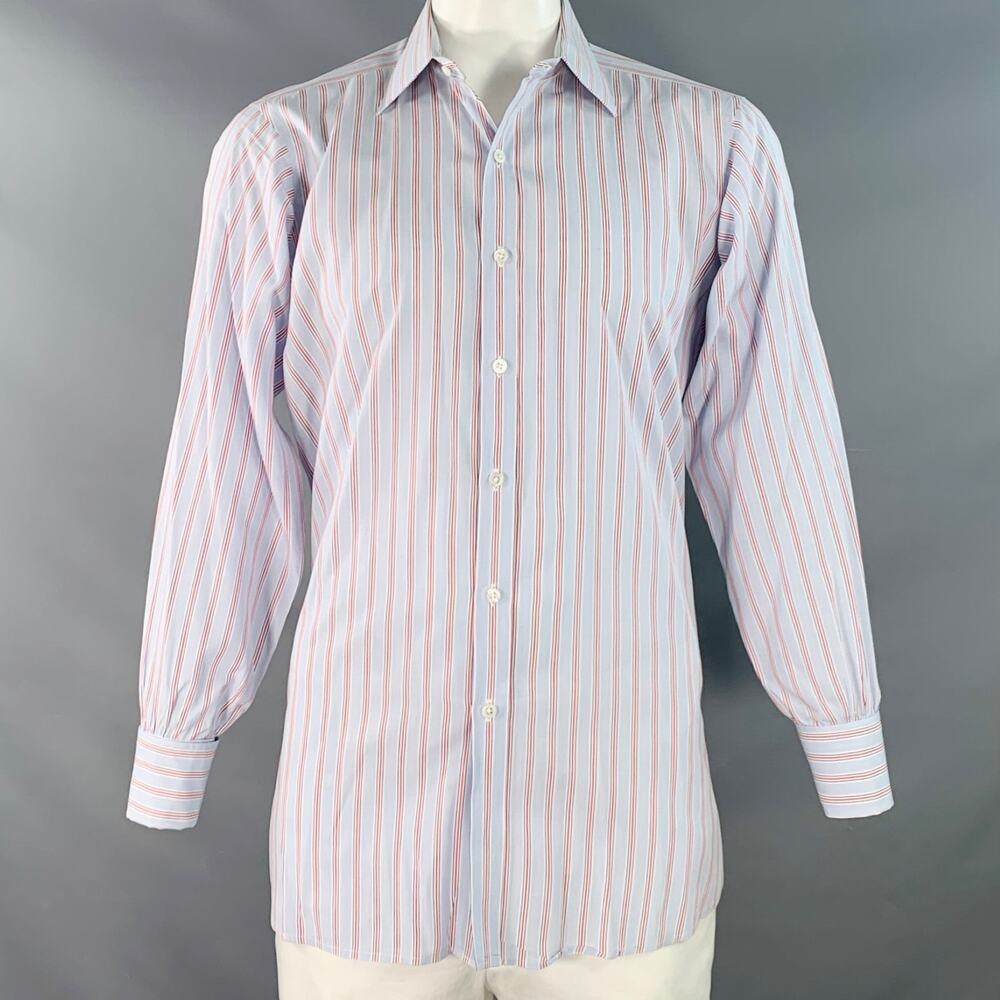 TURNBULL & ASSER Size L Blue Navy Red Stripe Cotton Long Sleeve Shirt